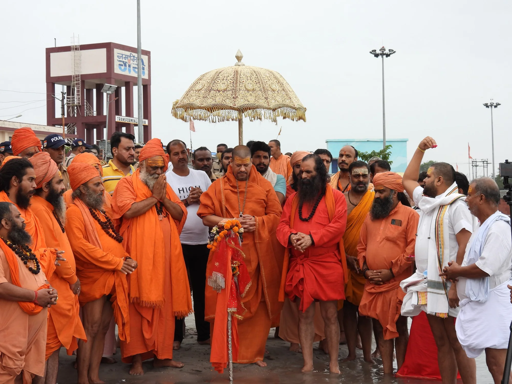 Saints in procession at the Kumbh
